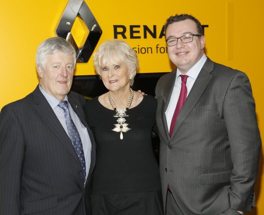 no fee if Renault mentioned in caption Joe Mallon, Rosemary Smith and Paddy Magee at Joe Mallon Renault 30th Anniversary Style Games in Naas-photo Kieran Harnett Styles Games in Naas It was Style Games or even Style Wars as Lorraine Keane and Bairbre Power went head to head in a fashion-off in Naas at the weekend for the 30th anniversary of Renault dealership Joe Mallon Motors. MC for the evening was the dapper Darren Kennedy dressed in one of his Louis Copeland creations and motor racing doyenne Rosemary Smith was in the front row with her pal Eileen Murphy. Local boutiques including Kalu, Aria and Elaine Madigan Cashmere were modelled by Kildare GAA ladies and men’s players who wowed the over- 500 audience with their catwalk skills.  The delicious fare on the night was prepared by Judith Matthews who looks after catering for the Kildare glitterati and best dressed lady and man Grainne Madden and Bobby Mulligan both walked away with a VIP night at the Late Late Show courtesy of Renault.